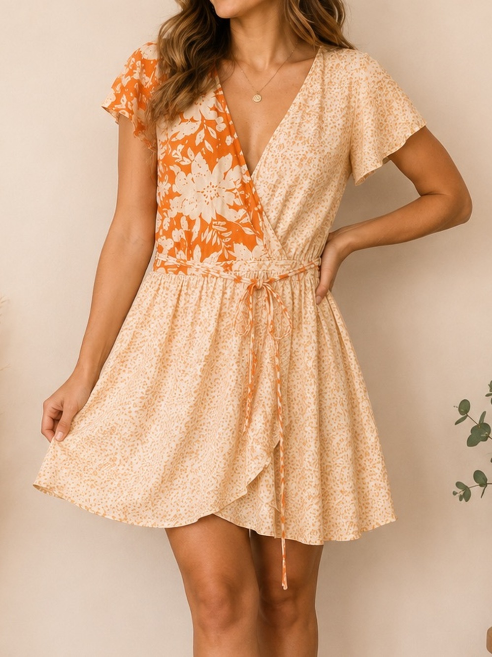 American Eagle Outfitters Floral Wrap Tie-Waist Mini Dress - Size XL.